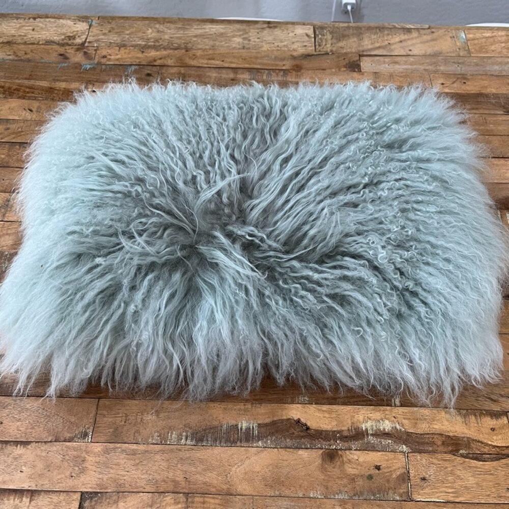 Saro Mongolian Fur Pillow Aqua 100% Wool 12 in x 20 in Filled